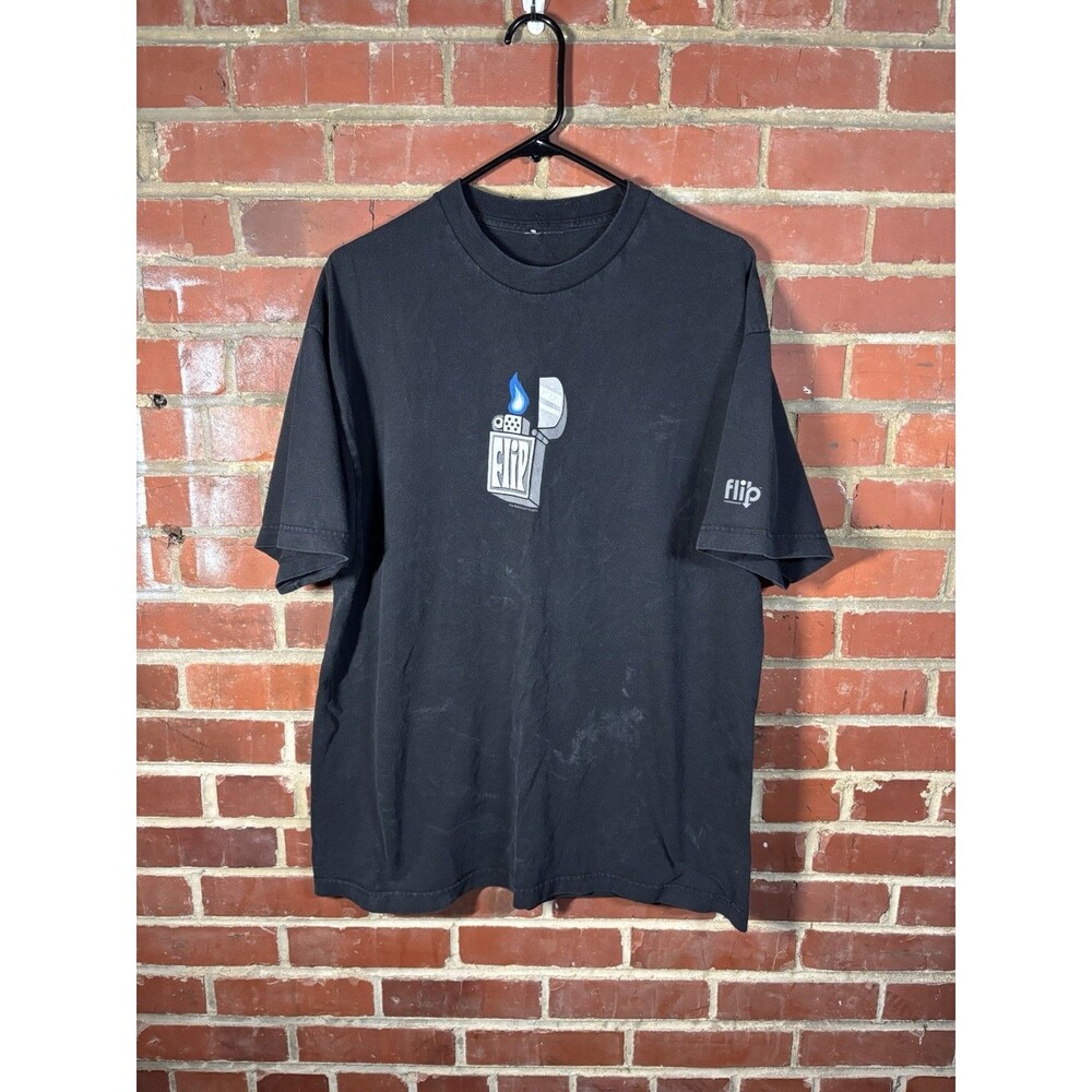 Vintage Y2K Flip Skateboard Flick Lighter Logo Black Shirt Skater Rare Adult XL
